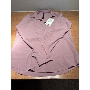 Lululemon Airing Easy  /Button Up Shirt  Mesh, heathered Pink Taupe ,NWT Sz L
